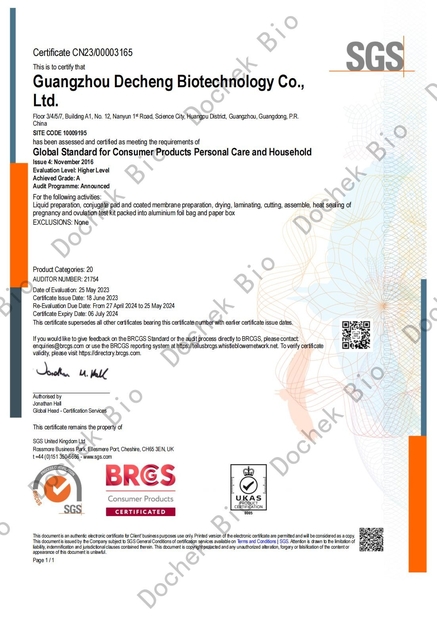 Porcellana Guangzhou Decheng Biotechnology Co.,LTD Certificazioni